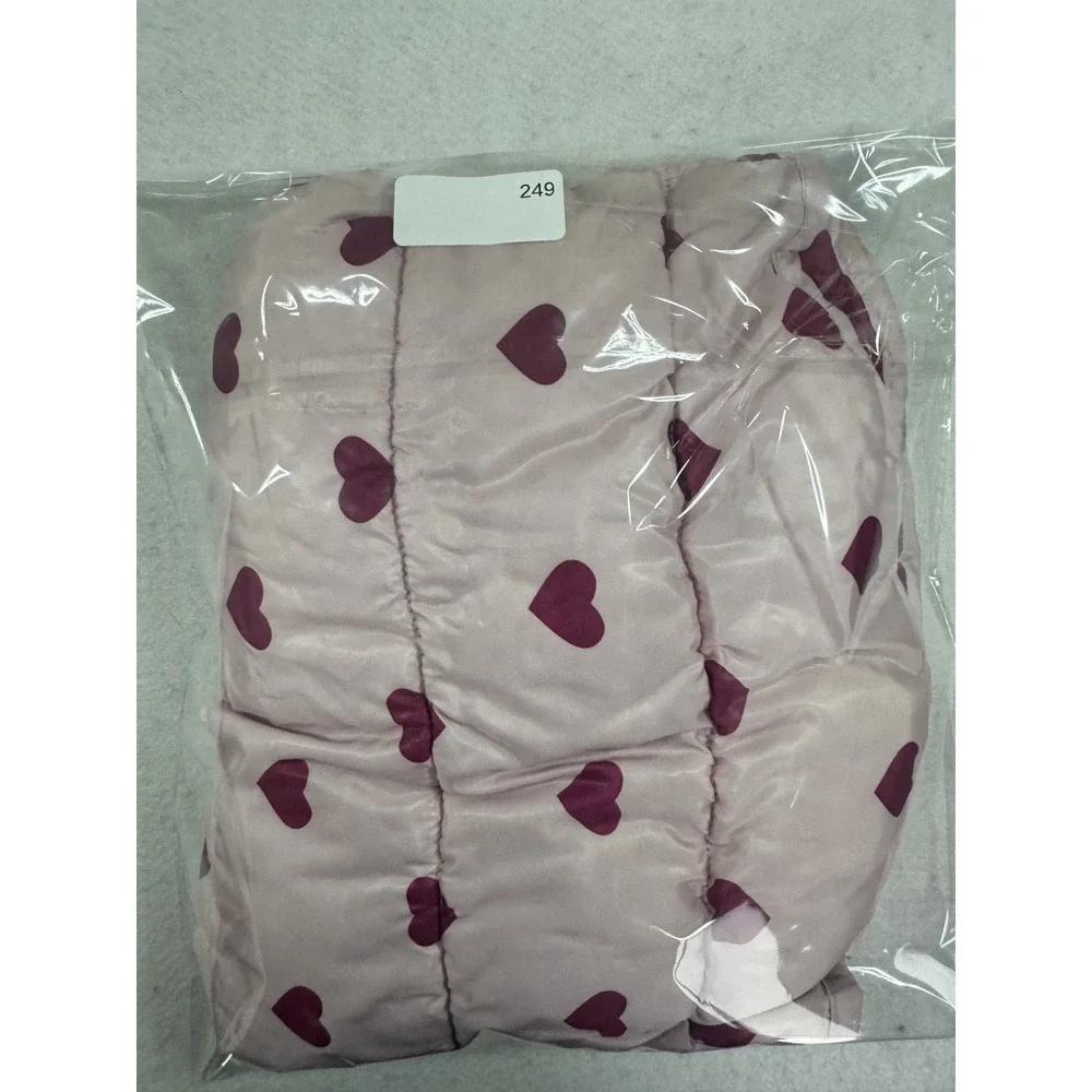 Old Navy Puffer Vest Jacket Kids 5T Pink Allover Heart Print Relaxed Full Zip